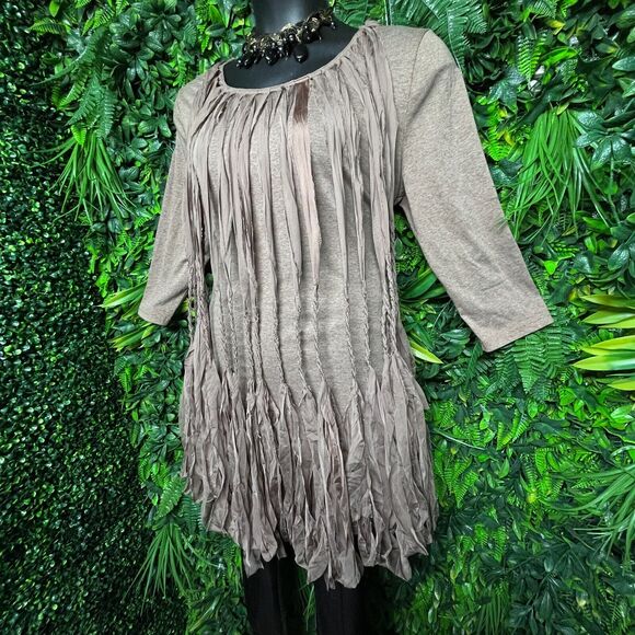 Women Tops Small Brown Braided Fringe Tasseled Accent Blouse KLOSET THERAPY 1601 - Picture 4 of 11